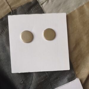 Round Silver Disc Stud Earrings